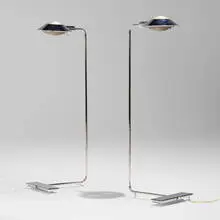 Floor lamps, pair by Cedric Hartman, c. 1985, chrome-plated brass, acrylic, powder-coated aluminum, sold Sep 2025