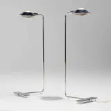 Cedric Hartman, Floor lamps, pair, c. 1985, chrome-plated brass, acrylic, powder-coated aluminum