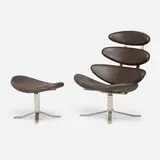 Poul Volther, Corona chair and ottoman, leather upholstery, stainless steel