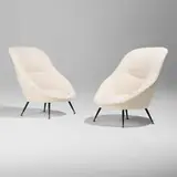 Gigi Radice, Armchairs, pair, c. 1955, muslin upholstery, enameled steel, brass