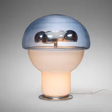 attribution Pierre Cardin, Table lamp, c. 1975, enameled metal, glass, chrome-plated metal