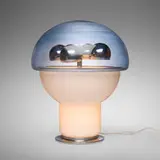 attribution Pierre Cardin, Table lamp, c. 1975, enameled metal, glass, chrome-plated metal