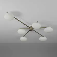 Modern, Ceiling lamp, c. 1965, white glass, nickel-plated brass
