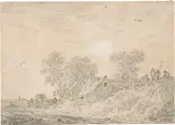 Jan van Goyen, Gehöft mit Pferd und Wagen sowie Staffage, 1652, Schwarze Kreide auf Bütten