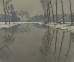 Max Clarenbach, Winter an der Erft, Öl auf Leinwand