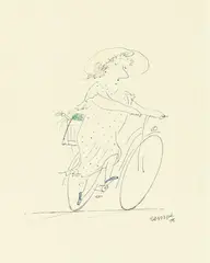 Jean-Jacques Sempé, Le départ“ (Der Aufbruch), 1985, Tuschfeder und Farbstift auf Ingres-Bütten