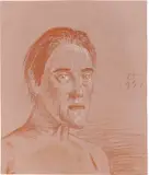 Otto Dix, Porträt einer Frau, 1931, Rötel, weiß gehöht, auf rötlich getöntem Papier