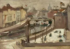 Leo von König, Die Spree an der Marschallbrücke, 1918, Öl auf Holz, parkettiert
