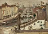 Leo von König, Die Spree an der Marschallbrücke, 1918, Öl auf Holz, parkettiert