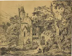Carl Blechen, Kloster im Walde, 1823, Radierung auf Bütten