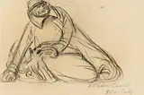 Ernst Barlach, Kniender Hirte mit Hund, 1913, Kohle auf Papier (aus einem Skizzenbuch)