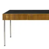 Karl Otto, Schreibtisch, 1953, Tropenholz, furniert; Konstruktionsholz: Birke; Stahlrohr, verchromt; Acella