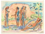 Max Pechstein, Frauen, 1919, Lithographie auf Japan, vom Künstler koloriert