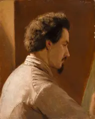 Carl Ludwig Jessen, Portrait eines Malers im Profil (Selbstportrait?), Öl auf Papier auf Pappe