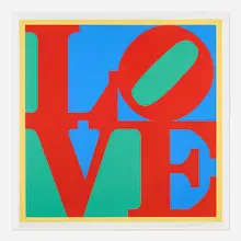 Robert Indiana, Heliotherapy Love, 1995, screenprint in colors on museum board