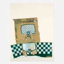 Robert Rauschenberg, Monkey Chow (from the Chow Bags suite), 1977, screenprint in colors with collage, graphite and plastic stitching