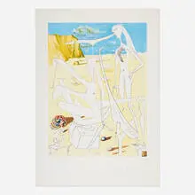 Infraterrestrials Adored by Dalí at the Age of Five (from the Conquest of Cosmos portfolio) by Salvador Dalí, 1974, etching with pochoir in colors and embossing on BFK Rives, sold Sep 2026
