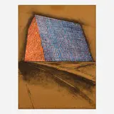 Christo, Texas Mastaba, Project for 500,000 Stacked Oil Drums (from the America: The Third Century portfolio), 1976, lithograph with collaged screenprint in colors on cardboard