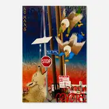 Gajin Fujita, No Man's LAnd, 2020, spray paint, paint marker, Sakura streak, 12k white gold leaf and 24k gold leaf on panel