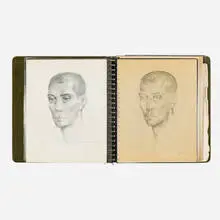 Alexander Cañedo, Collection of fifty-two works, graphite on paper, ink on paper and collaged photographs in spiral-bound binder