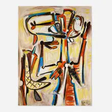 Oswaldo Vigas, Jugador sagrado, 1985, oil on canvas