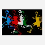 Julian Opie, Sprinters: Men Sprinters 2, 2024, acrylic lenticular print mounted to white acrylic