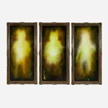 Stephen G. Rhodes, Vacant Portraits 17-19 (triptych), 2007, oil and collage on canvas in artist's frame