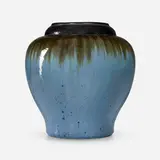 Fulper Pottery, Urn, 1917-23, Mirror Black to blue crystalline flambé-glazed stoneware