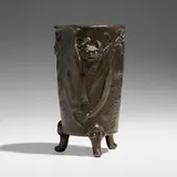 Rare vase with cats and bats by Maria Longworth Nichols Storer, 1898, silver electroplated on tin, semiprecious stones, sold May 2023
