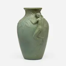 Weller Pottery, Fru-Russett vase with Virginia creepers and male nude, c. 1904, glazed earthenware