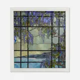 Lyndon Stromberg, Monumental window with wisteria and coastal scene, c. 1985, slag glass, leading, painted wood
