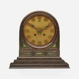 Inc. Louis C. Tiffany Furnaces, Mantel clock, 1920-28, acid-etched, enameled, and gilt bronze