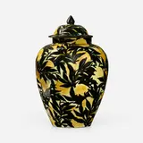 Monumental covered jar with lemons by Max Laeuger for Karlsruhe Majolika-Manufaktur, 1921-29, glazed earthenware with squeeze-bag decoration, sold May 2023