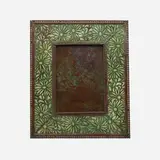Tiffany Studios, Rare floral picture frame, c. 1910, patinated bronze, Favrile glass