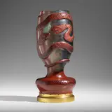 Ernest Baptiste Léveillé, Exceptional and Rare vase with serpents, c. 1900, acid-etched, wheel-carved, and martelé cameo glass, gilt bronze