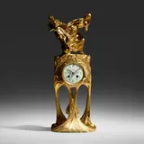 Maurice Dufrêne and Félix Voulot, Rare Art Nouveau clock, c. 1901, gilt bronze, enameled metal