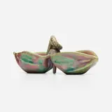 Feuille salt cellar by Ernest Bussière for Keller et Guérin, c. 1903, luster-glazed stoneware, sold May 2023