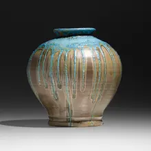 Pewabic Pottery, Fine vase, 1915-30, Persian Blue and luster drip-glazed earthenware