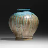 Pewabic Pottery, Fine vase, 1915-30, Persian Blue and luster drip-glazed earthenware