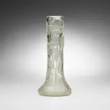 Rock Crystal vase with peonies by Tiffany Studios, c. 1907, hand-blown, acid-etched, and wheel-carved Favrile glass, sold May 2023