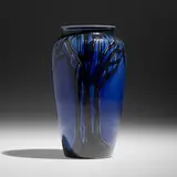 Tall vase with trees by attribution for North Dakota School of Mines Wanda Wells, 1924, glazed earthenware, sold May 2023