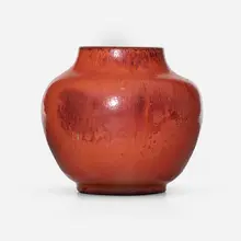 Experimental vase by Hugh C. Robertson for Dedham Pottery, 1896-1908, Dragon's Blood-glazed stoneware, sold May 2023