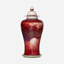 Ruskin Pottery, Ginger jar, 1911, oxblood-glazed porcelain