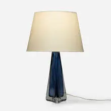 Table lamp by Carl Fagerlund, c. 1960, glass, linen, brass, sold Sep 2025
