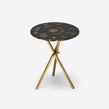 Bucciarelli, Occasional table, c. 1960, hand-colored lithographic transfer print on lacquered wood, brass