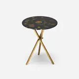 Bucciarelli, Occasional table, c. 1960, hand-colored lithographic transfer print on lacquered wood, brass