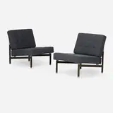 Giuseppe Zammerini, Lounge chairs, pair, c. 1960, upholstery, enameled steel, aluminum