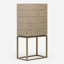 Armani & Casa, Rêverie cabinet, 2006, inlaid marble, patinated brass, laminate, lacquered wood, fabric over wood