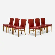 William 'Billy' Haines, Dining chairs, set of six, 1947, vinyl, beech, painted steel