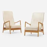Gio Ponti, Armchairs model 829, pair, 1960, oak, vinyl upholstery